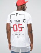 Asos Super Longline T-shirt With Back Print And Mesh Hem Extender - White
