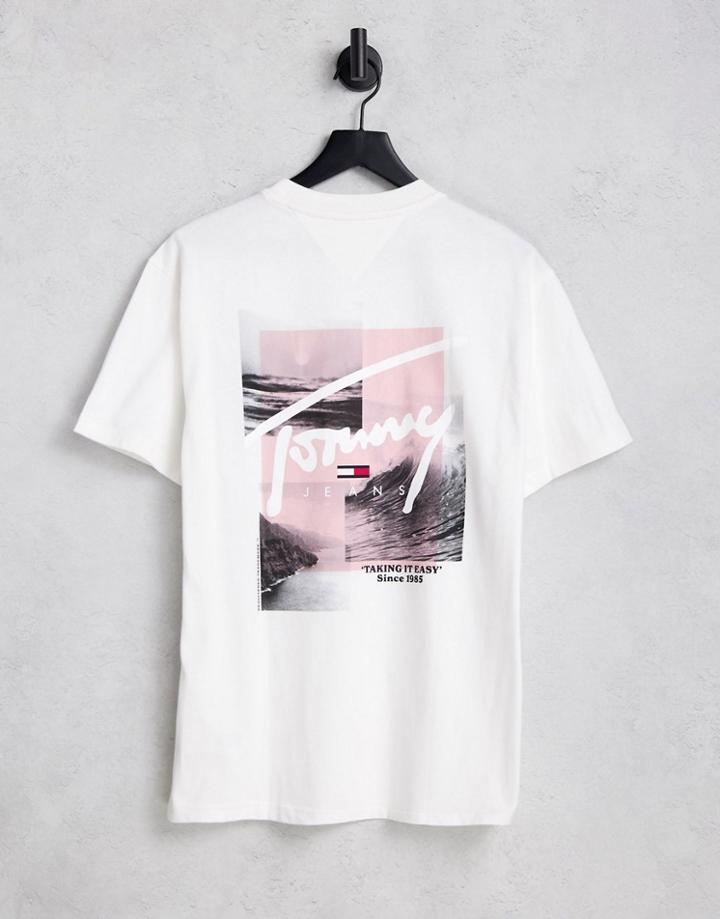 Tommy Jeans Script Photo Back Print T-shirt Relaxed Fit In White