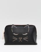 Ted Baker Cat Mini Make-up Bag In Leather - Black