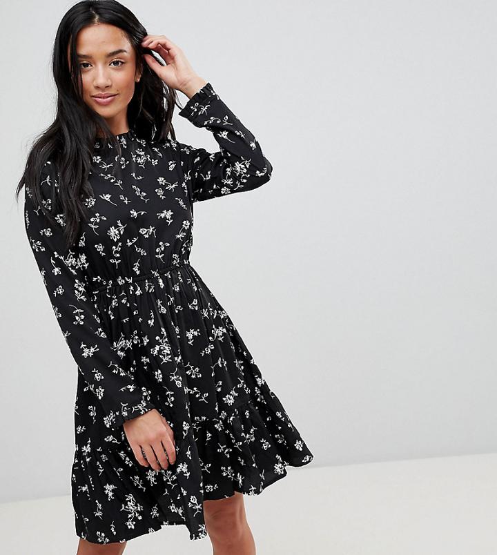 Yumi Petite Long Sleeve Tea Dress - Black