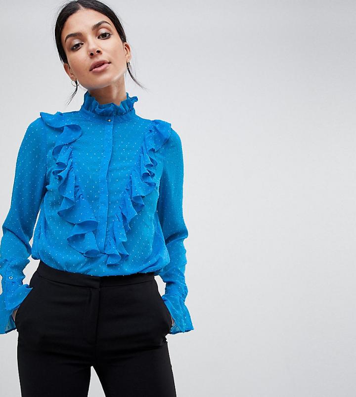 Y.a.s Tall Frill Detail Blouse - Blue