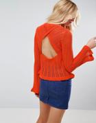 Asos Crochet Top With Frill Detail - Orange