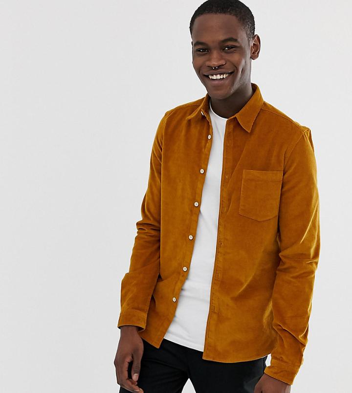 Asos Design Tall Slim Fit Cord Shirt In Mustard - Yellow