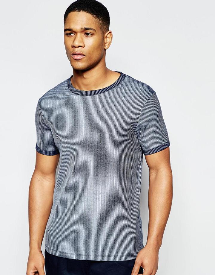 Asos Muscle T-shirt In Plaited Rib In Dark Blue - Dark Blue