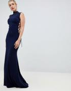 Jovani High Neck Slinky Maxi Dress - Navy