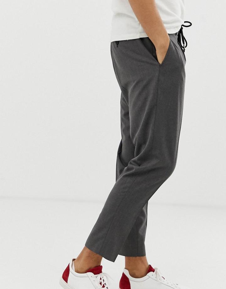 Selected Homme Slim Fit Drawstring Waist Cropped Pants In Gray