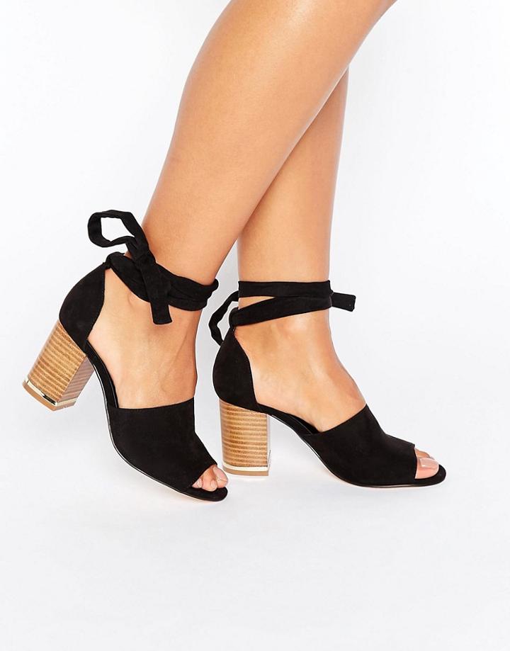 Asos Take Charge Tie Leg Heeled Sandals - Black