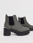 New Look Metal Detail Chunky Heeled Boots In Mid Gray