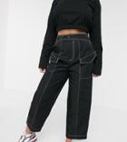Asos Design Petite Pants With Contrast Topstitch In Shell Fabric-black