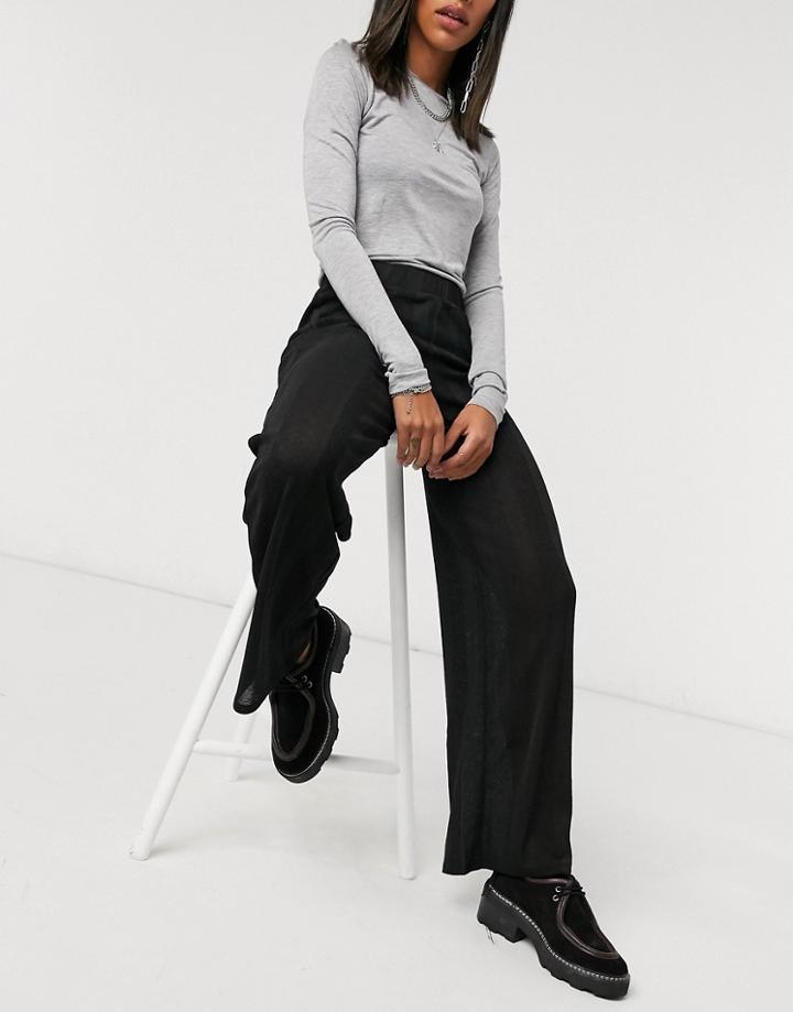 Vila Wide Leg Tonal Stripe Pants In Black