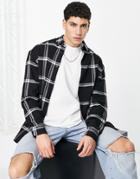 Asos Design 90s Oversized Gray And White Check Shirt-grey