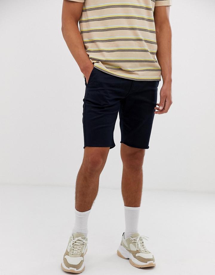 Siksilk Chino Shorts In Black With Raw Hem - Black