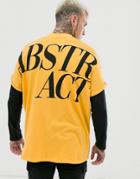 Asos Design Organic Cotton Oversized Longline T-shirt With Large Back Text Print And Roll Sleeve - Orange