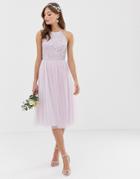Maya Bridesmaid Halterneck Midi Tulle Dress With Tonal Delicate Sequins In Soft Lilac - Purple