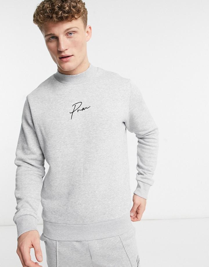 Jack & Jones Premium Set Chest Logo Sweatshirt With High Neck In Gray-grey
