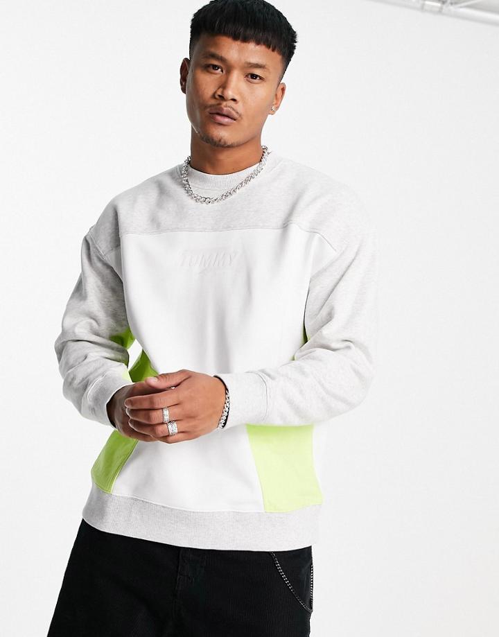Tommy Jeans Geometric Color Block Sweatshirt In Silver Gray Heather-grey