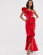 True Violet Black Label Extreme Frill Detail Midaxi Dress In Red - Red