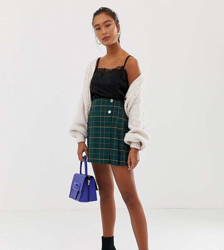 Miss Selfridge A-line Mini Skirt In Green Check