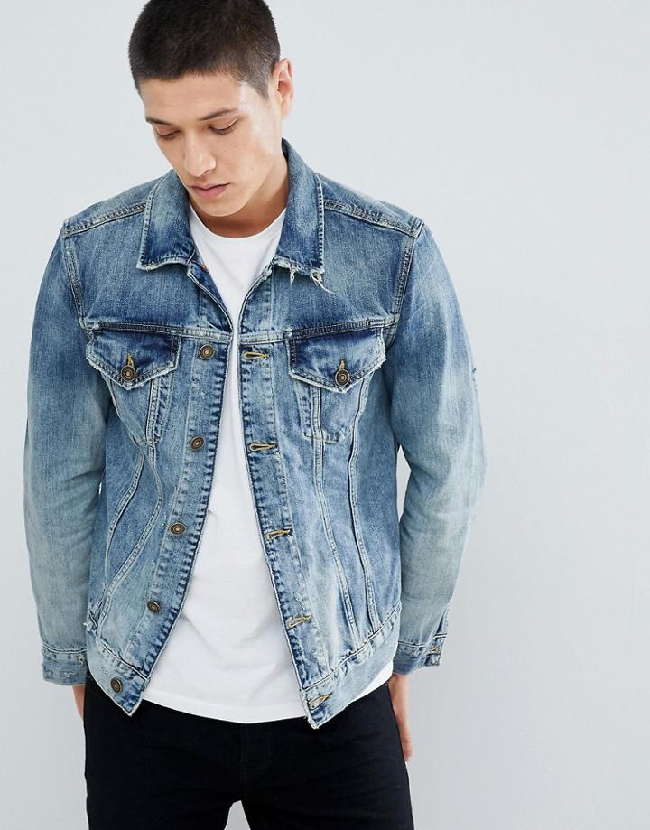 Allsaints Denim Jacket In Blue With Distress - Blue