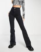 Topshop Joni Flare Recycled Cotton Blend Jeans In Washed Black