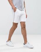 Asos Slim Shorter Length Short With Tux Stripe In White - White