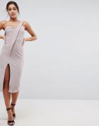 Asos Crepe Tux One Shoulder Midi Dress - Beige