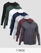 Asos Long Sleeve T-shirt With Crew Neck 7 Pack Save 25% - Multi
