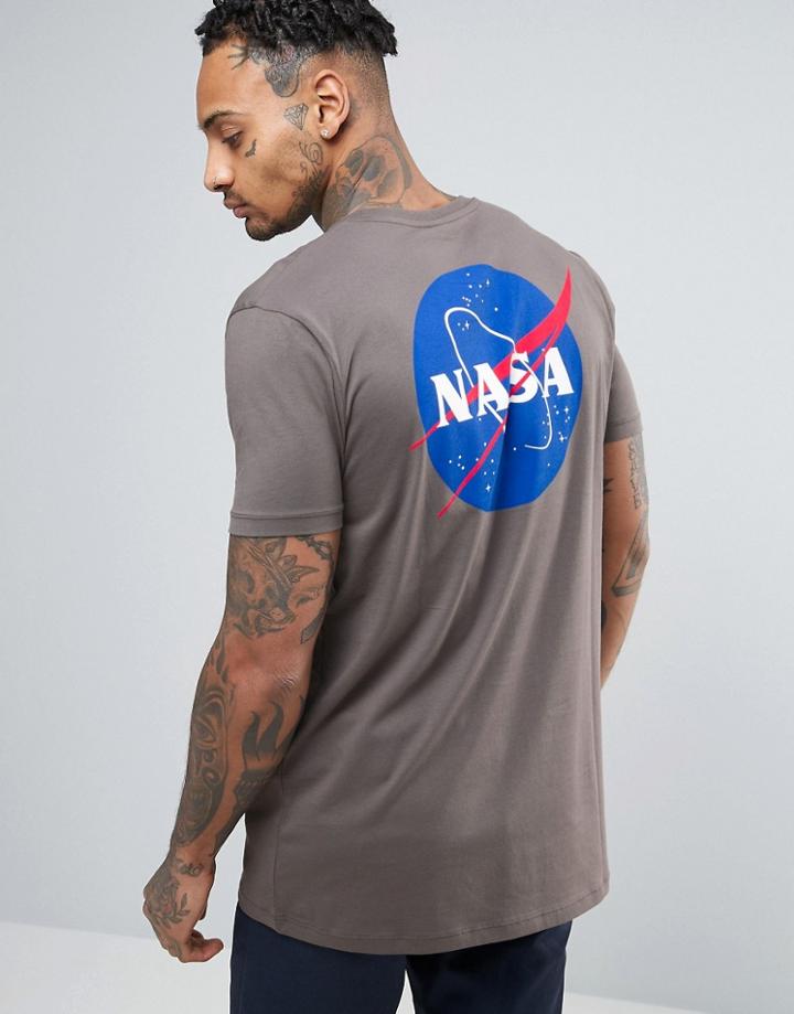 Asos Nasa Longline T-shirt With Chest And Back Print - Gray