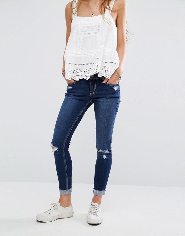 Hollister High Waisted Crop Jeans With Raw-cut Hem - Blue