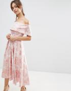 Asos Pink Jacquard Fold Over Midi Prom Dress - Multi