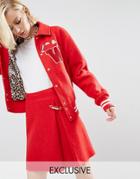 Wah London X Asos Varsity Collared Bomber Jacket - Red