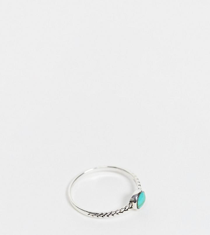 Kingsley Ryan Curve Plaited Ring With Turquoise Stone In Sterling Silver