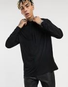 Asos Design Relaxed Long Sleeve Viscose T-shirt With Pleat Detail In Black