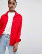 New Look Longline Colored Denim Jacket - Red