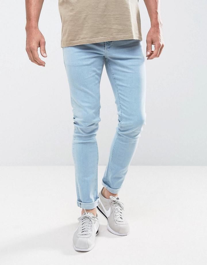 Ldn Dnm Super Skinny Jeans In Bleach Wash Indigo - Blue