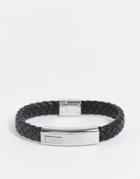 Boss Stainless Steel Bar Leather Bracelet In Black 1580178m