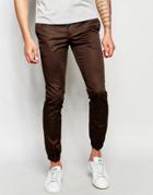Noak Cotton Pants In Super Skinny Fit With Cuffed Hem - Brown