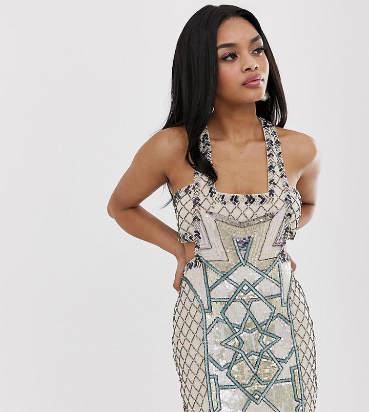 Asos Design Petite Mini Dress In Moroccan Tile Embellishment-multi