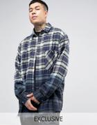 Reclaimed Vintage Inspired Oversized Checked Flannel Shirt In Dip Dye - Navy