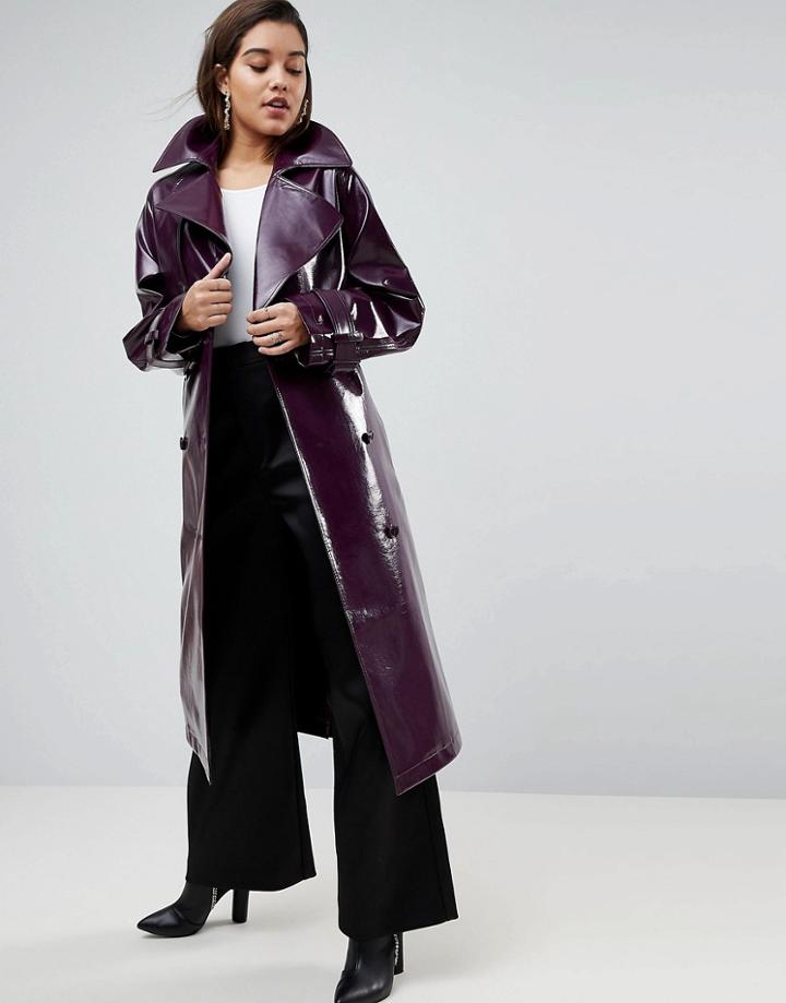 Asos Oversized Trench In Vinyl - Purple