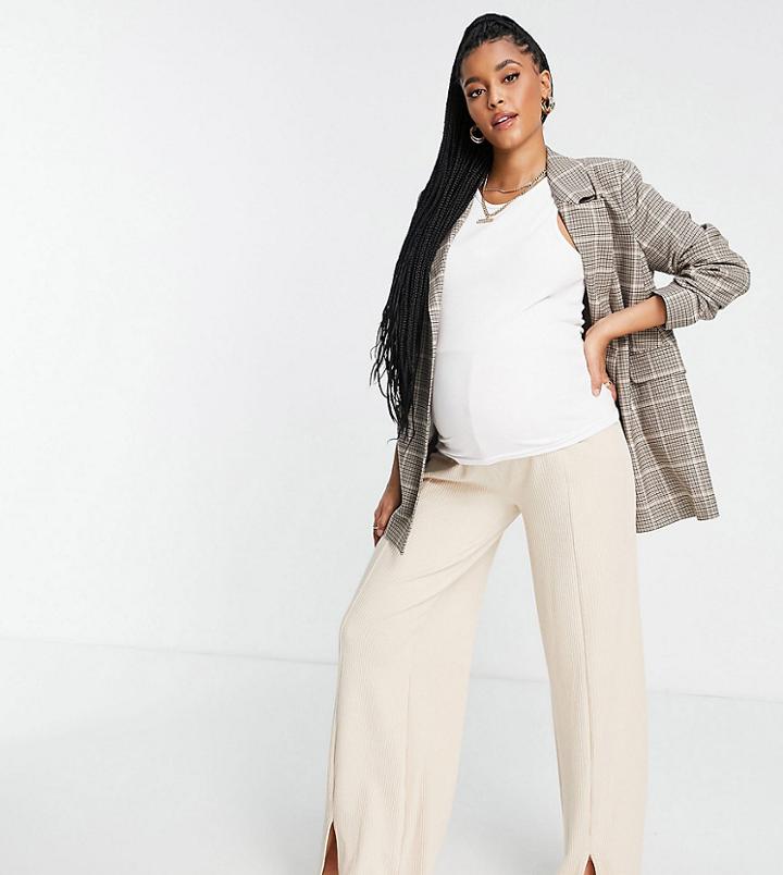 In The Style Maternity X Brooke Vincent Set Split Front Flare Pants In Stone-neutral