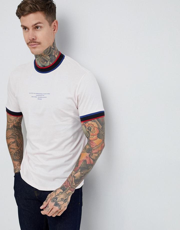 Asos Design Relaxed T-shirt With Tipped Rib And Text Print - Pink