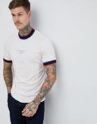 Asos Design Relaxed T-shirt With Tipped Rib And Text Print - Pink