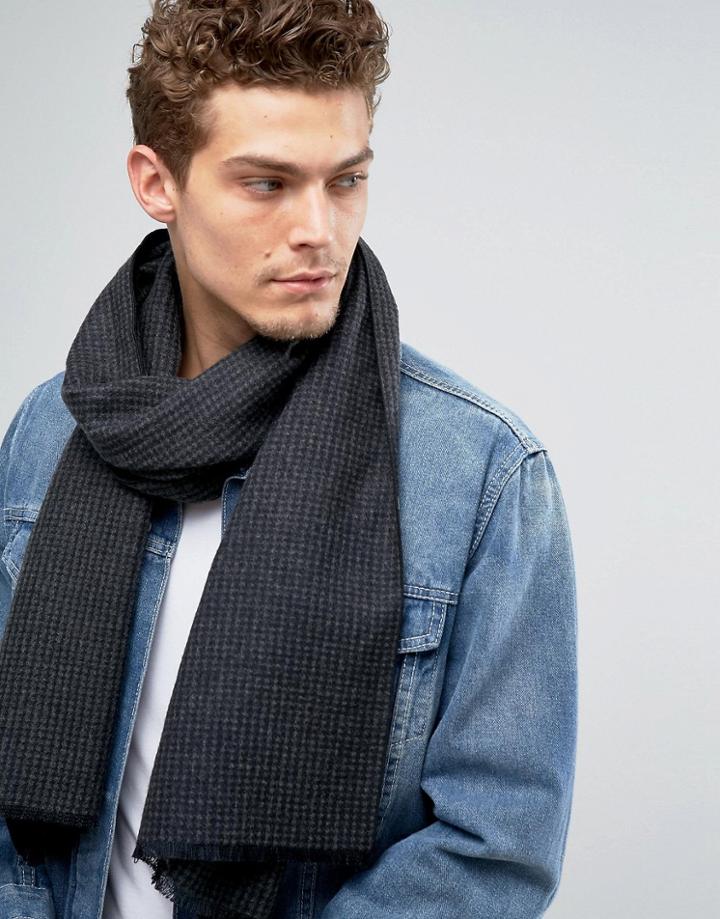 Solid Scarf In Houndstooth Check - Gray