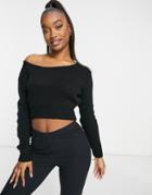 Fashionkilla Knitted Slouchy Cropped Sweater In Black