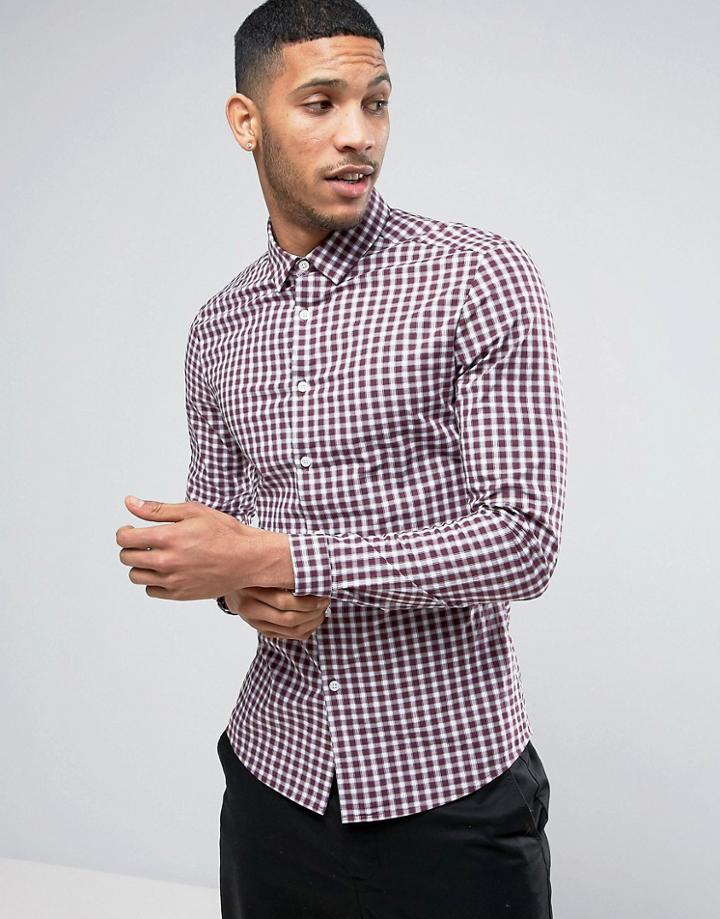 Asos Skinny Grid Check Shirt - Red