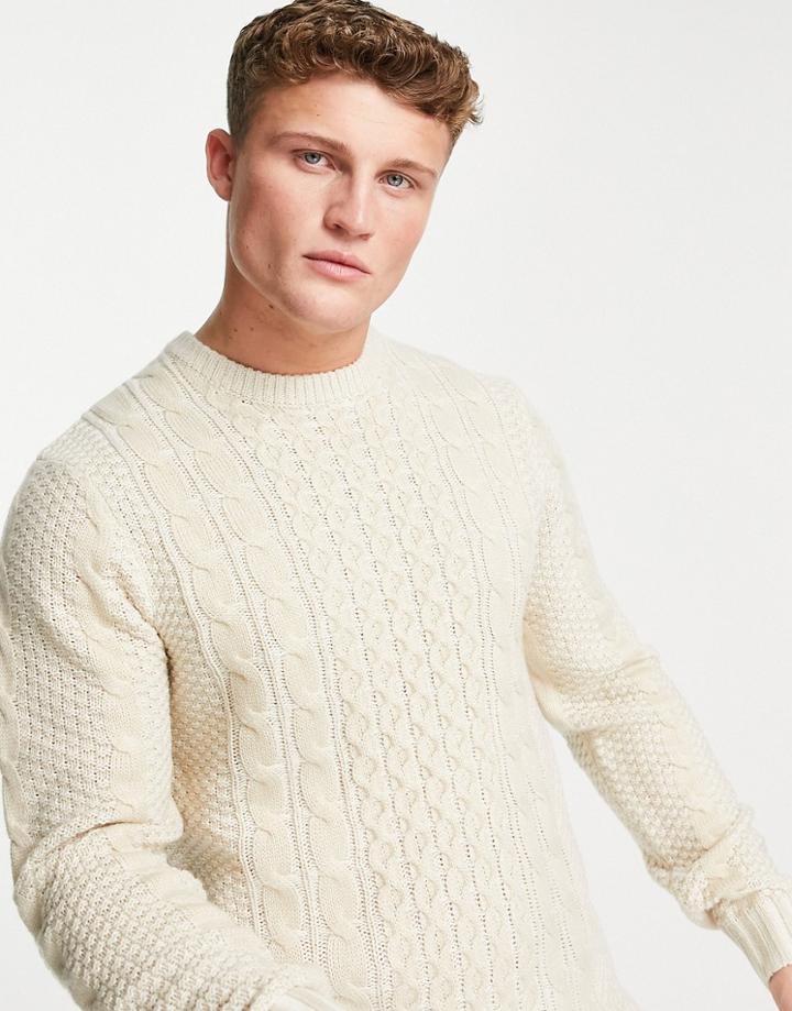 Harry Brown Cable Knitted Crew Neck Sweater-neutral