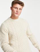 Harry Brown Cable Knitted Crew Neck Sweater-neutral