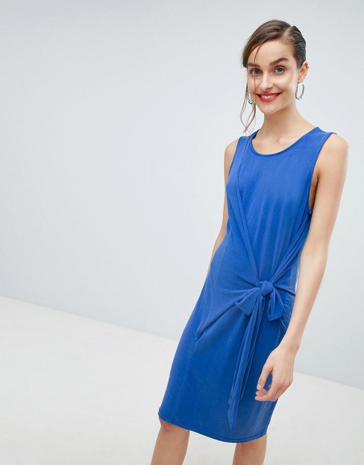 Selected Femme Tie Waist Mini Dress In Blue