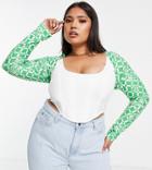 Asos Design Curve Cropped Shrug Top Set In Wavy Check And Flower Print-multi
